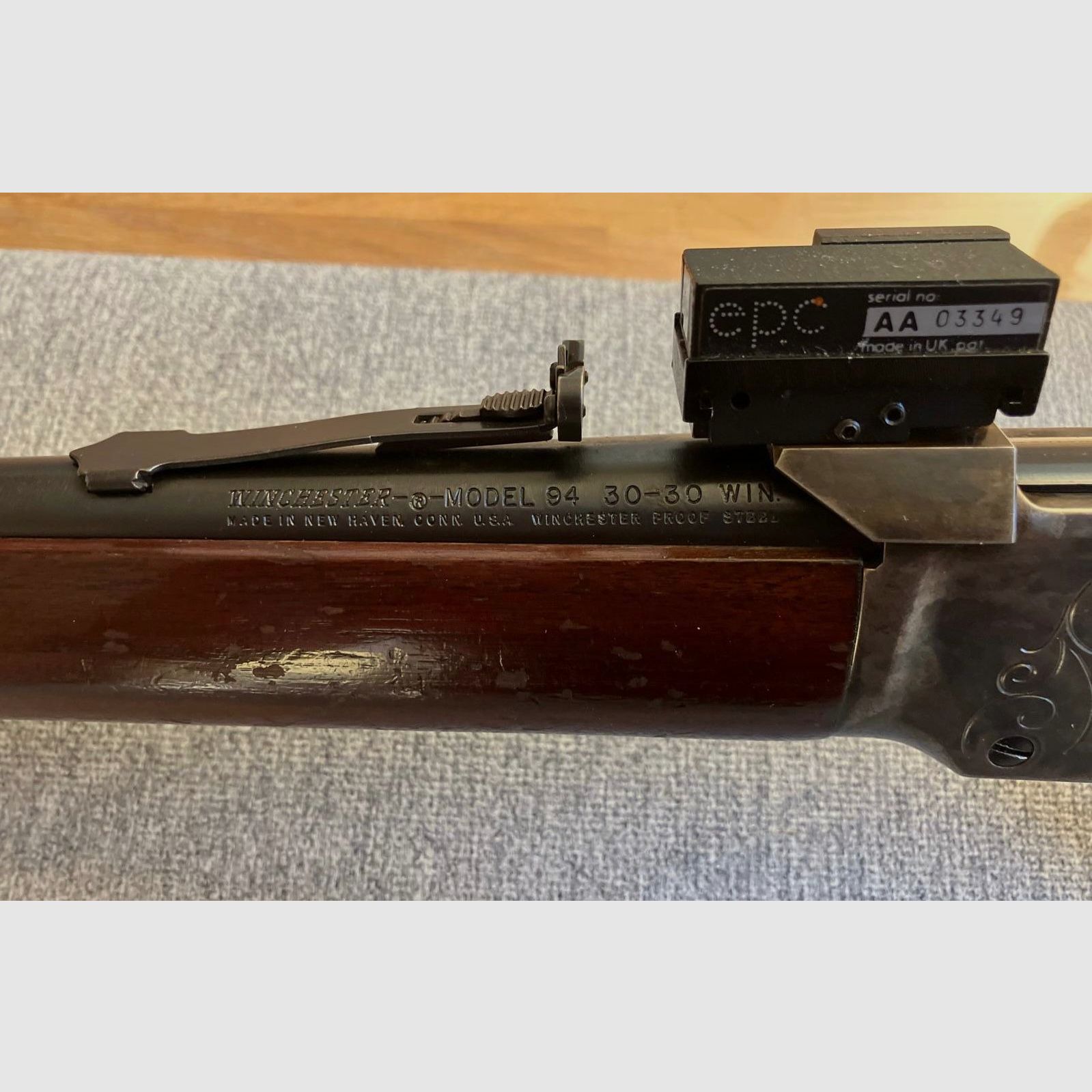 Winchester lever-action rifle Model 94 caliber .30-30 rarity with Tornado red dot sight