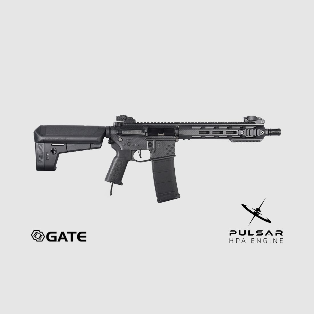 Delta Armory M4 AR15 M-LOK 10 Zoll CHARLIE GATE PULSAR HPA Airsoft Gewehr in Carbon