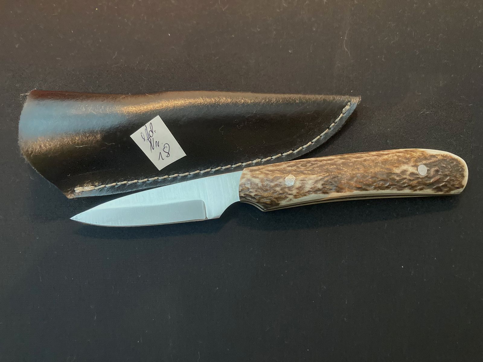 Jagdmesser, Gürtelmesser, Hirschhorn, Lederscheide schwarz