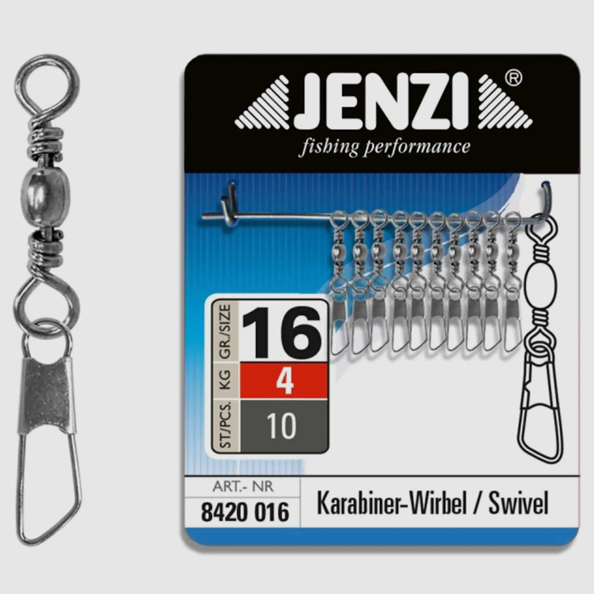Jenzi Jenzi Karabinerwirbel vernickelt salzwasserfest Gr. 16 10 Stück