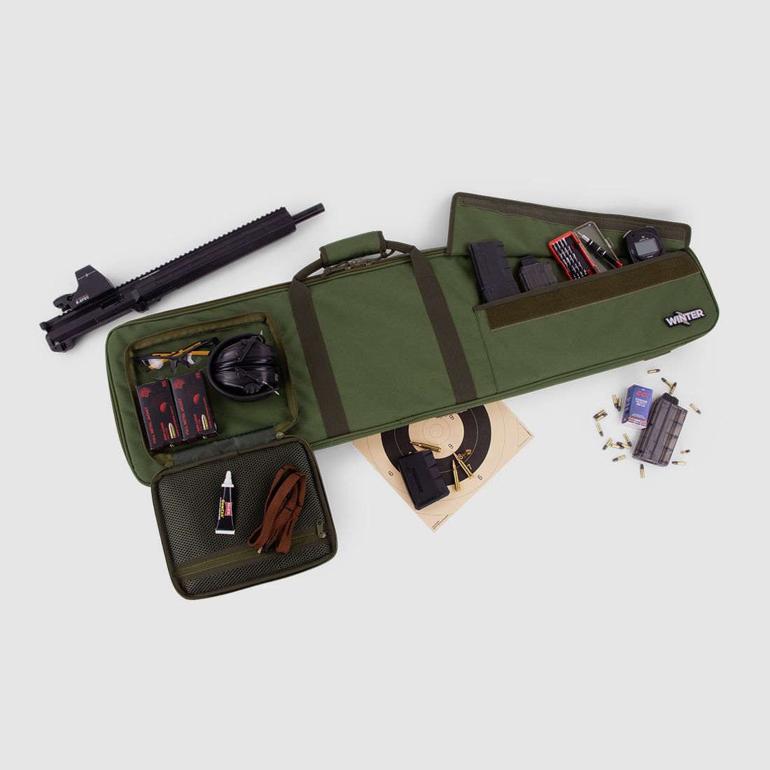 Bolsa de armas de invierno W4 110 cm - repelente al agua, bloqueable, correas de mochila desmontables (Forest)