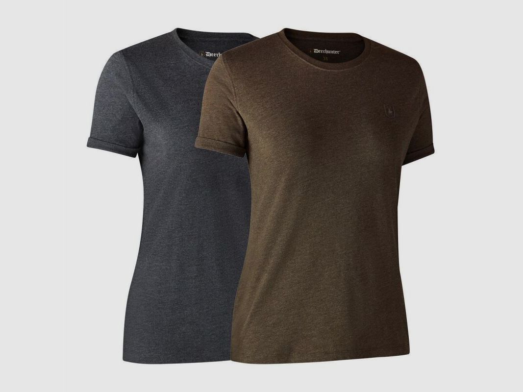 Deerhunter Damen T-Shirt Lady Basic O-Neck 2-Pack Brown Leaf Melange 36