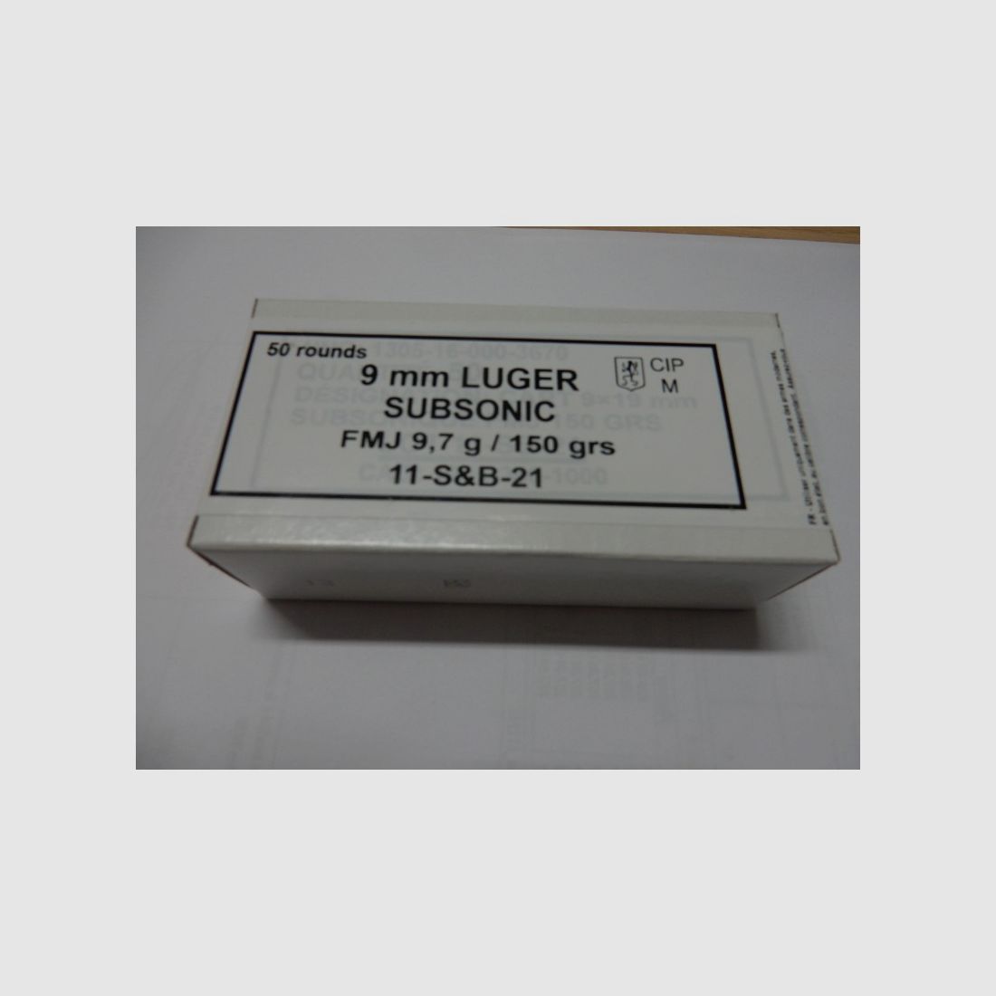 MUNIZIONE SELLIER & BELLOT CAL 9X19 SUBSONIC 150 GRS FMJ CONFEZIONE DA 50, immagine 3 di 3