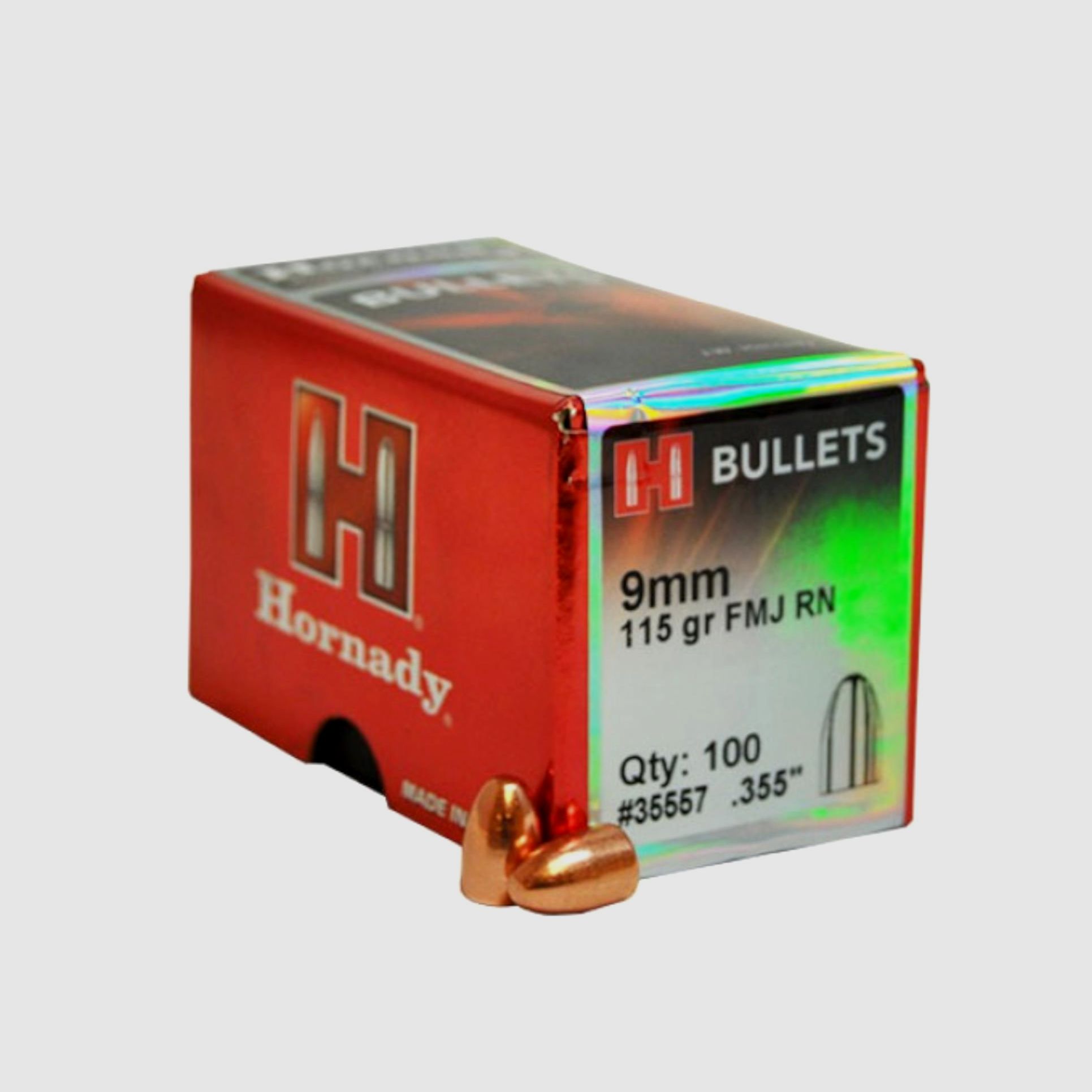 Hornady Geschosse 355″ (9mm Kal.) 115gr FMJ+RN #35557 – 100 Stk