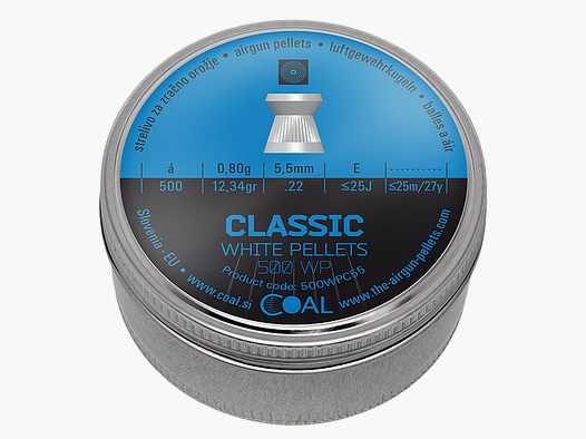 Coal Classic White Pellets Flachkopf Diabolos geriffelt Kal.5,5mm/.22 500Stk.