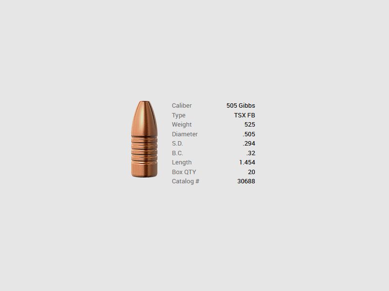 Proiettile Barnes .505 Gibbs/.505 525GR TSX HP FB 20 pezzi