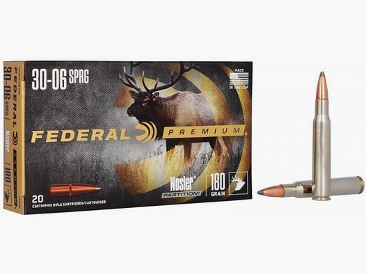 PATRONES DE RIFLE FEDERAL PREMIUM - .30-06SPR. - 180 GRS. - NOSLER PARTITION - 20 DISPAROS