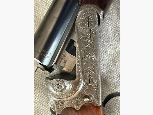 Doppelflinte, Michuel Larranaga - Spanien, Kaliber: 16/70 mit Gravur auf Schlossplatten 