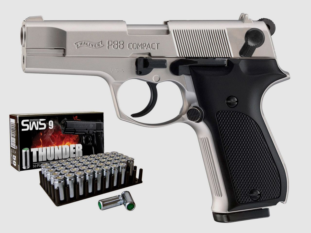 Schreckschuss Pistole Walther P88 Compact nickel KS Kaliber 9 mm P.A.K. (P18)+ 50 Schuss
