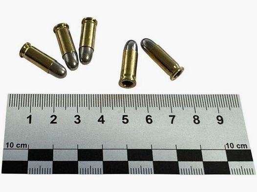 5 pieces of decommissioned ammunition caliber .25ACP/6.35 with full metal jacket nickel bullets