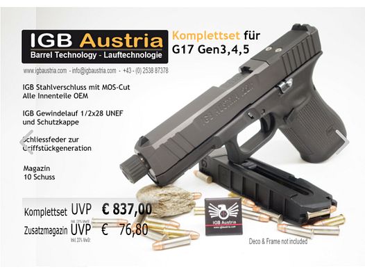 IGB Austria Kleinkaliber Wechselsystem für Glock 17 19 Gen3 Gen4 Gen5 in .22lr .22lfb