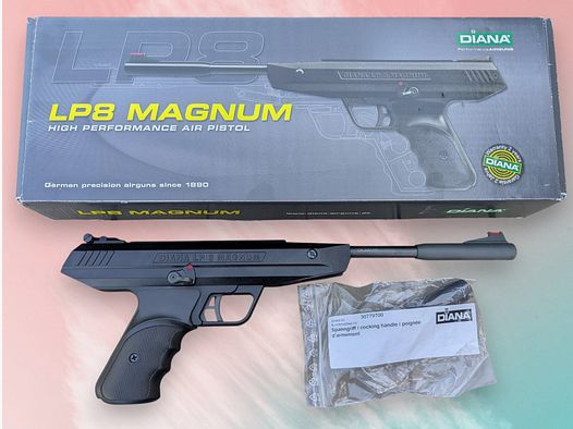 Pistola de aire comprimido de cañón basculante Diana LP8 Magnum 4,5mm Diabolo con ayuda de armado en embalaje original, estado excelente