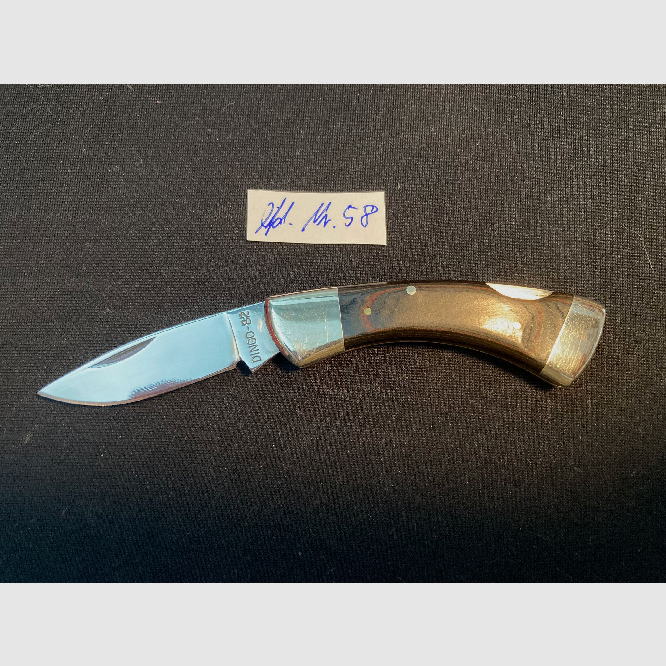 Klappmesser, Taschenmesser, Zweihandmesser, Backlock, Mini, Holzgriff, Neusilber Beschläge, Dingo 82 (?), 58