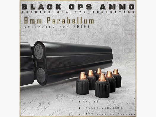 8x 9mm Parabellum BLACK OPS AMMO Arma ad aria TS HDS 68 Cal.68 Munizione Umarex HDS68 TS68