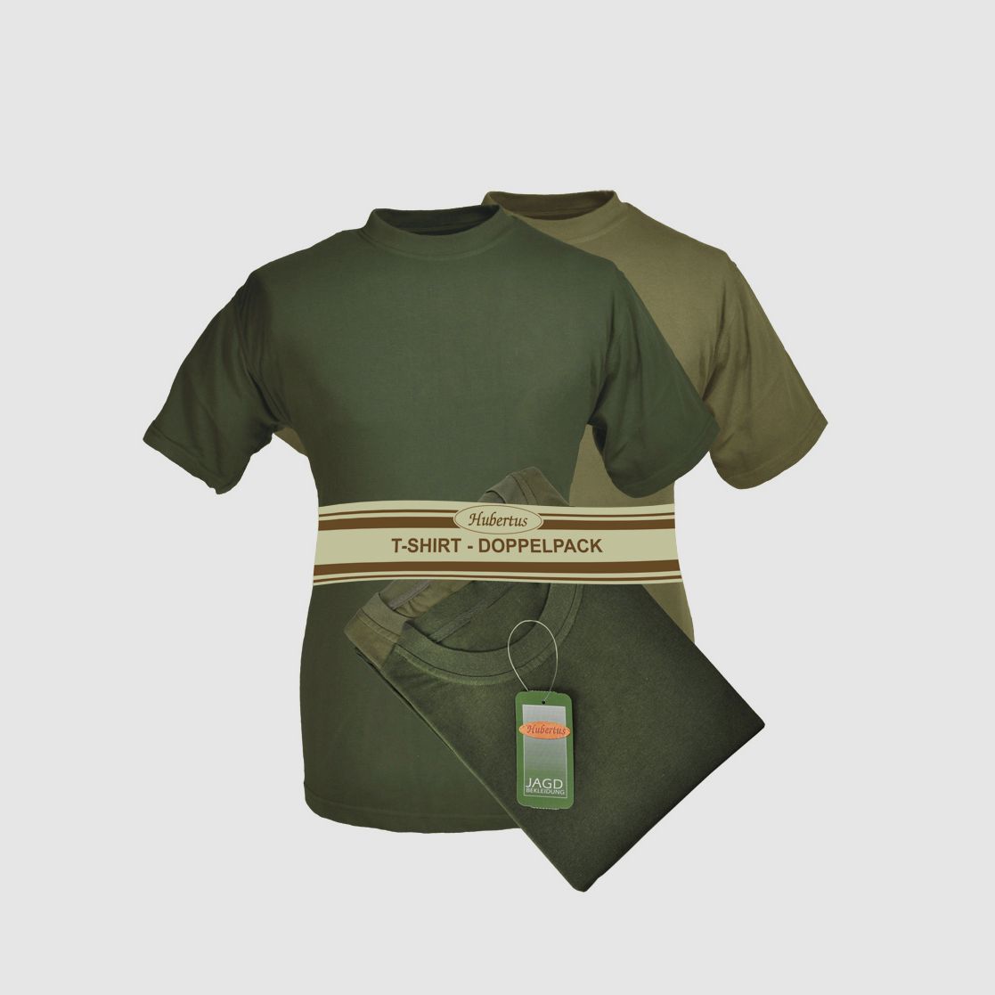 T-Shirt Doppelpack oliv/schilf - Rundhals