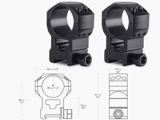 Zielfernrohrmontage Ringmontage Hawke Durchmesser 30 mm Alu extrahoch fĂĽr 22 mm Weaver- / Picatinnyschiene einteilig