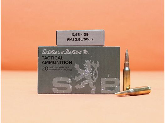 S&B Sellier & Bellot Patrone 5,45x39 S&B 60grs FMJ (8730) VE 20 Patronen/ 3,9g Vollmantel