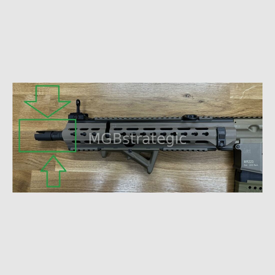 H&K G95K Mündungsfeuerdämpfer passend für MR223 / M15x1 HK mit Rotex-V / A2 / Nato Schnittstelle / mit Schalldämpferschnittstelle passend für Heckler & Koch 416 G95A1 G95KA1 G95K MR223