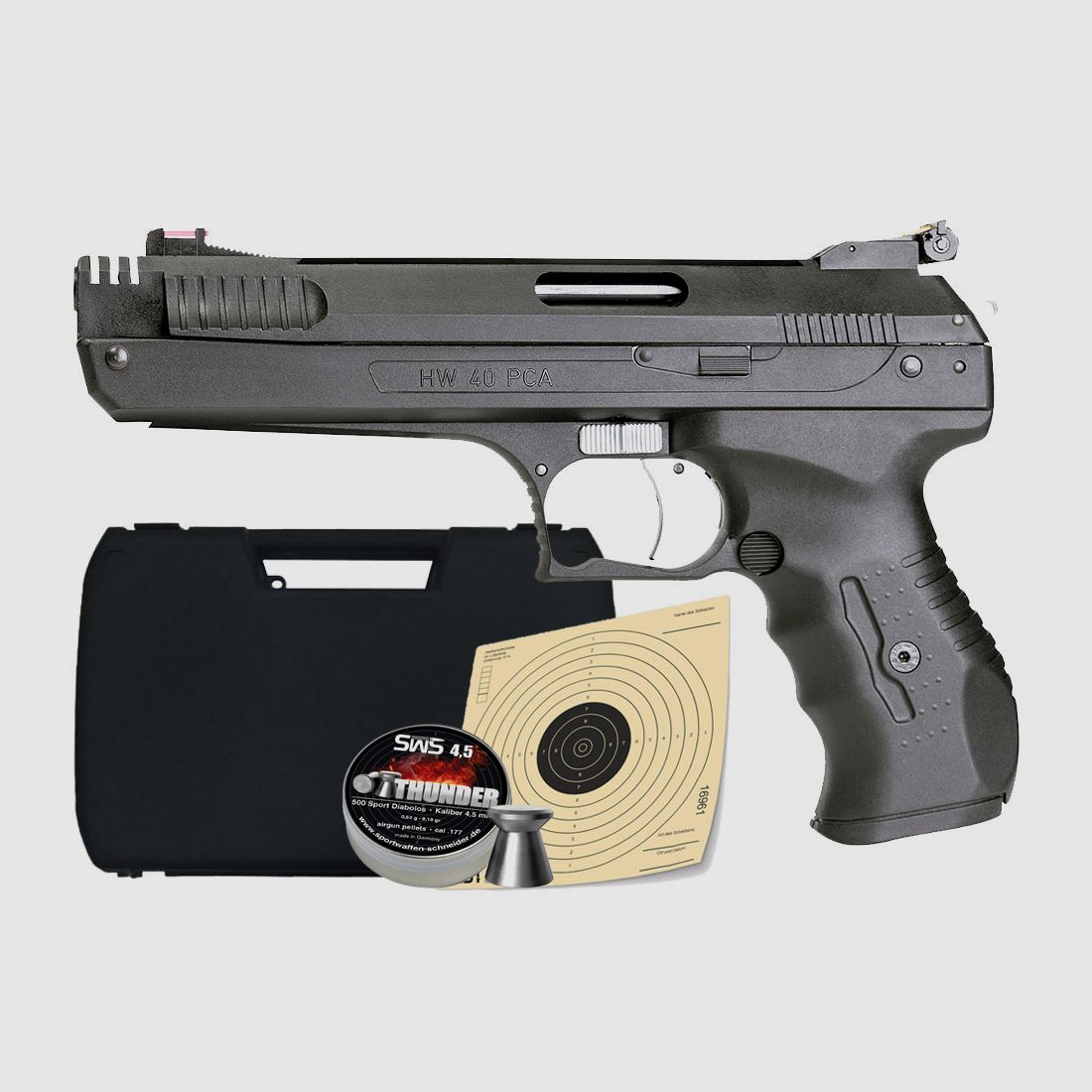 Vorkompressions Luftpistole Weihrauch HW 40 PCA Kaliber 4,5 mm (P18) + Diabolos Zielscheiben Koffer