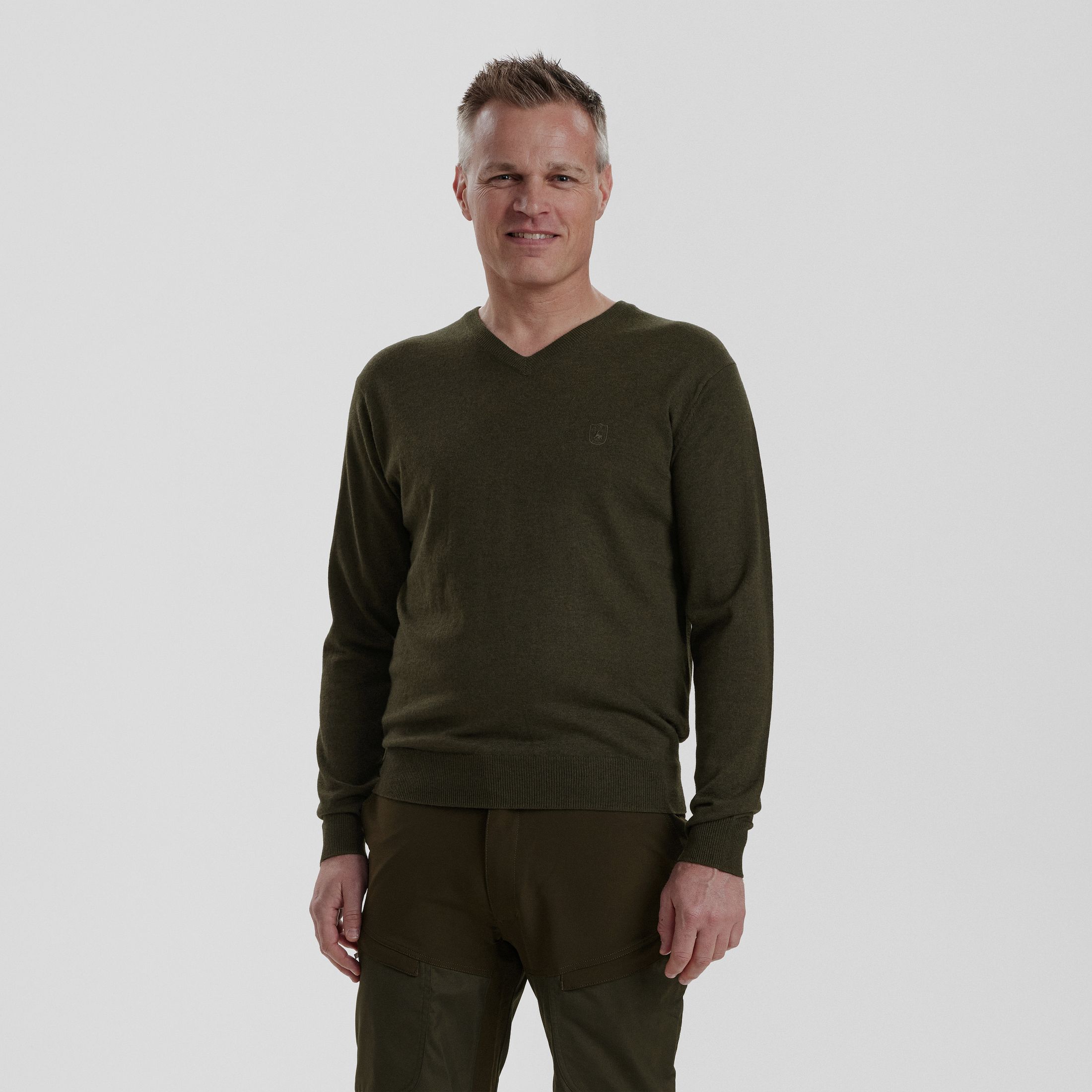 Kingston pullover with V-neck - Green Melange - Size: M