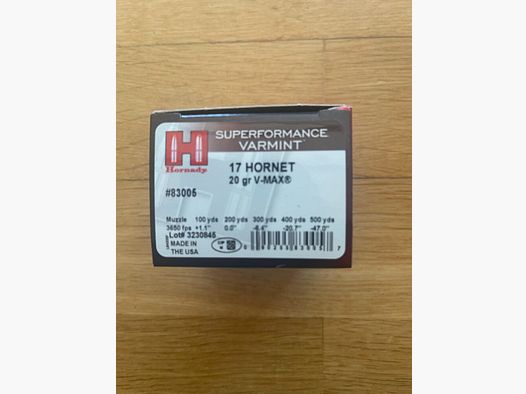 Hornady 17 Hornet 20gr V- Max