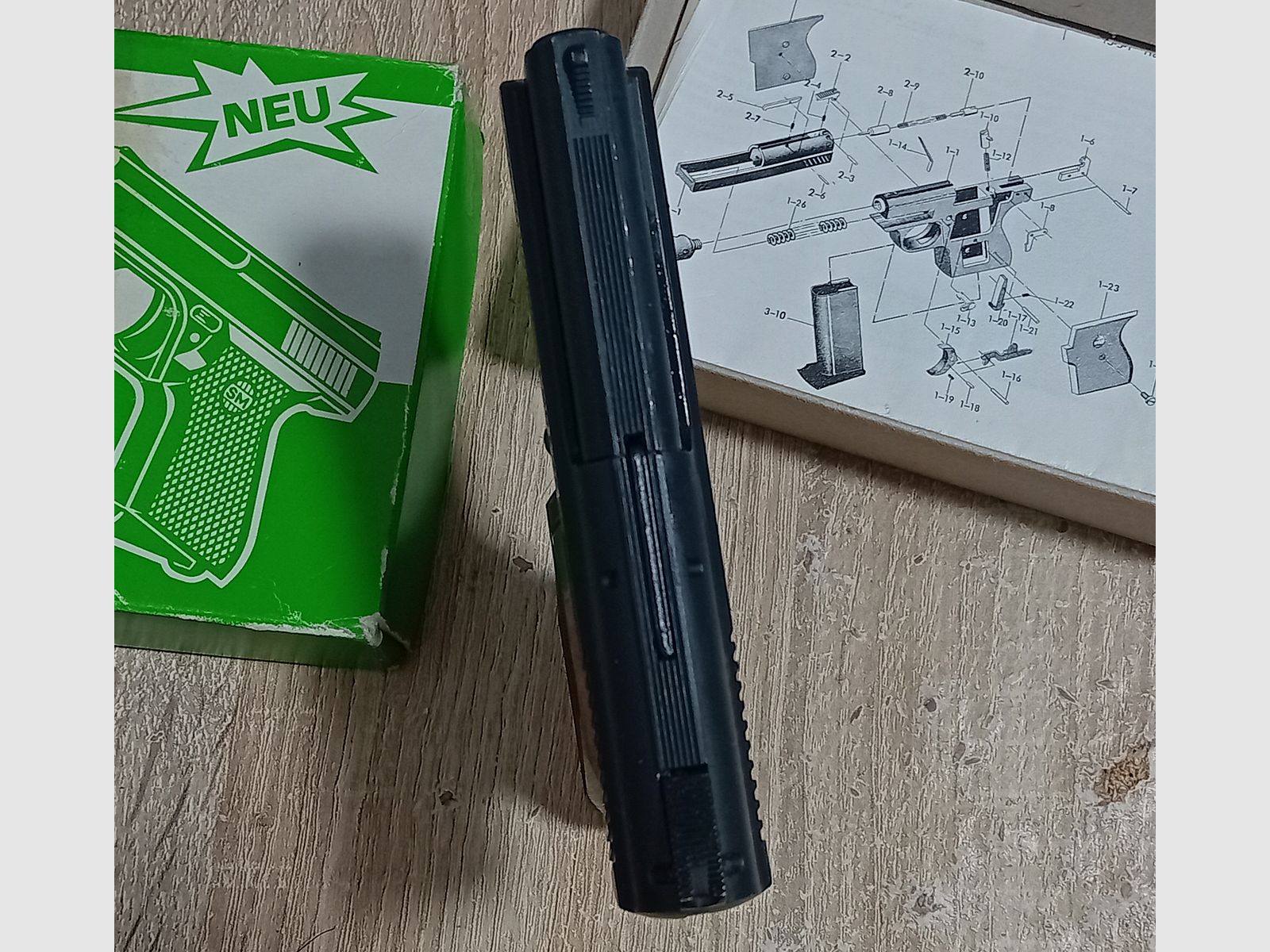 Alte Rhöner SM 15 Kal. 8 mm Knall im PTB 83/2 mit Verpackung!