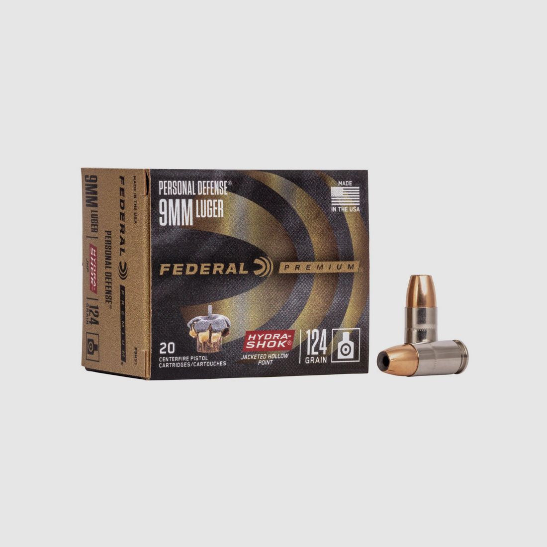 Federal Premium Personal Defense Hydra-Shok 9mm Luger 124GR JHP 20 Patronen