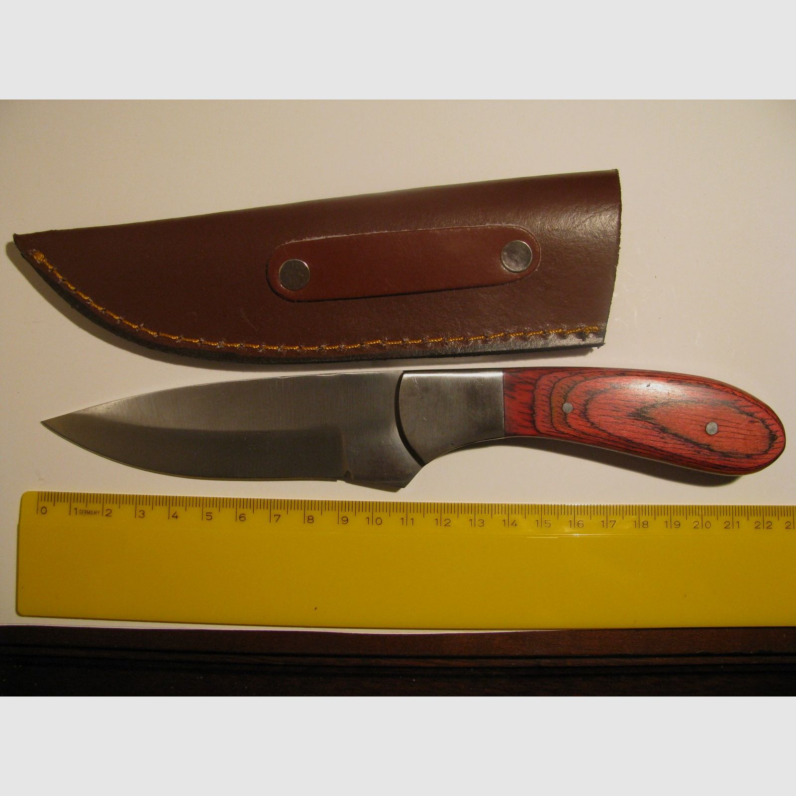 Haushaltsmesser, Campingmesser, Jagdmesser usw., rötlicher Holzgriff, Lederhülle