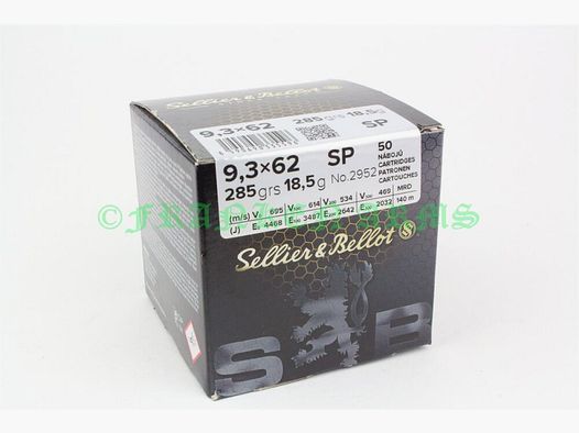 Sellier&Bellot balle à ogive 9,3x62 285gr. 18,5g 50 pièces prix dégressifs