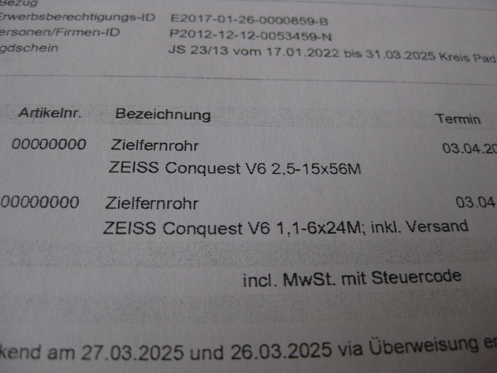 "NEUES" = TOP ZEISS V6  in  1,1 - 6 x 24 M mit Absehen-60 und  bei Bedarf mit Original Blaser/Sauer-Sattelmontage ! KEIN V8-Swarovski -Z6i-Z8i-LEICA-SAUER-MAUSER 