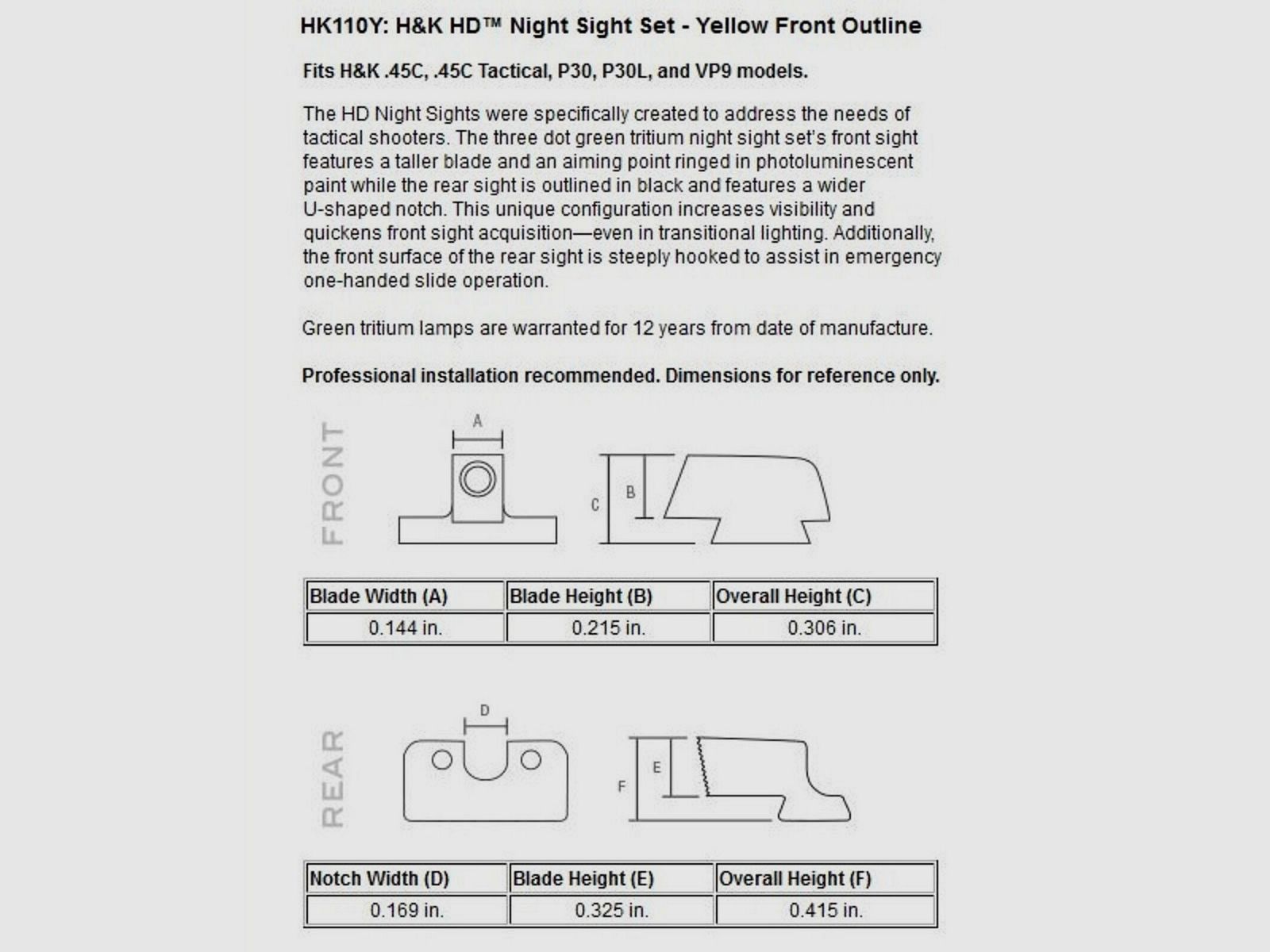 Trijicon N-Visierset HD XR gelb H&K Pistole