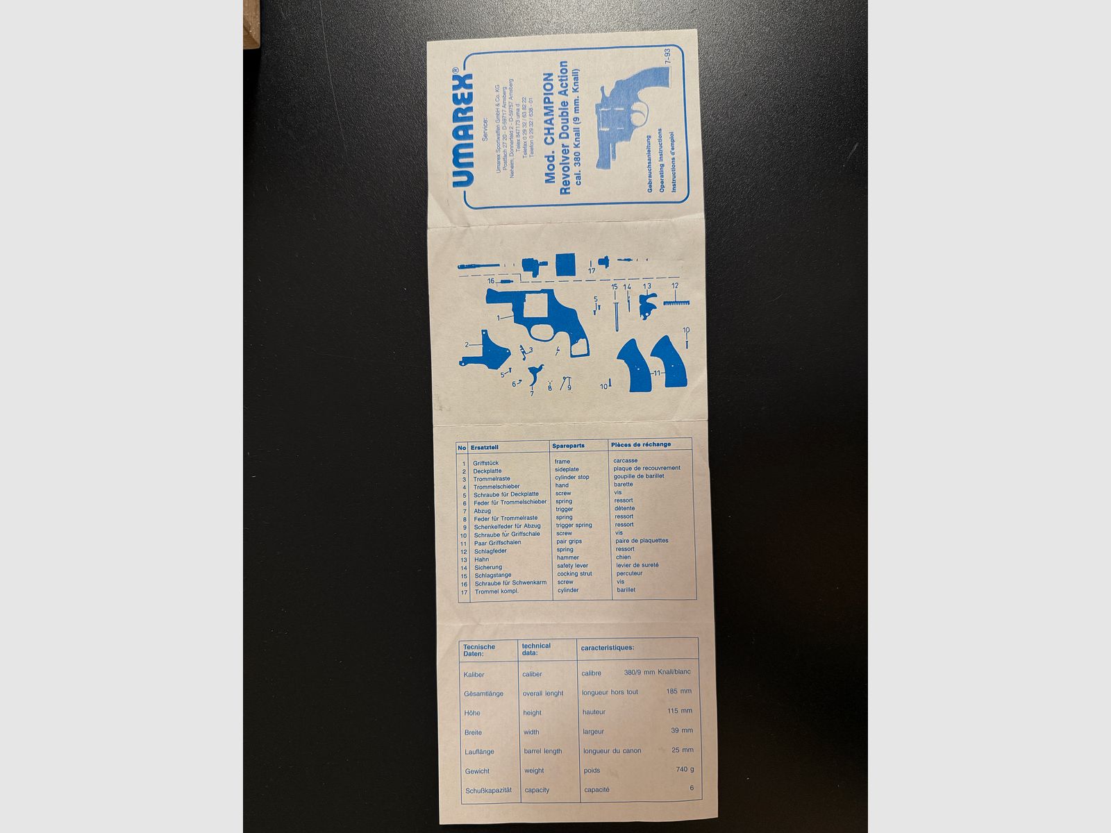 Revolver à blanc UMAREX Champion Cal. 9mm 380 Knall