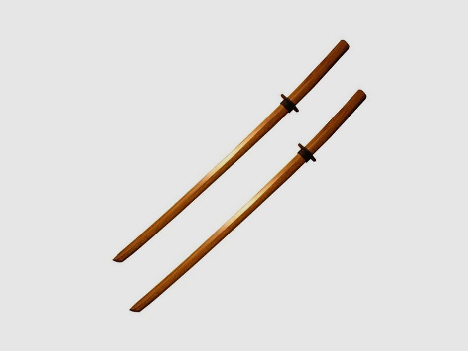 2 Bokken aus Holz ohne Griff Wicklung