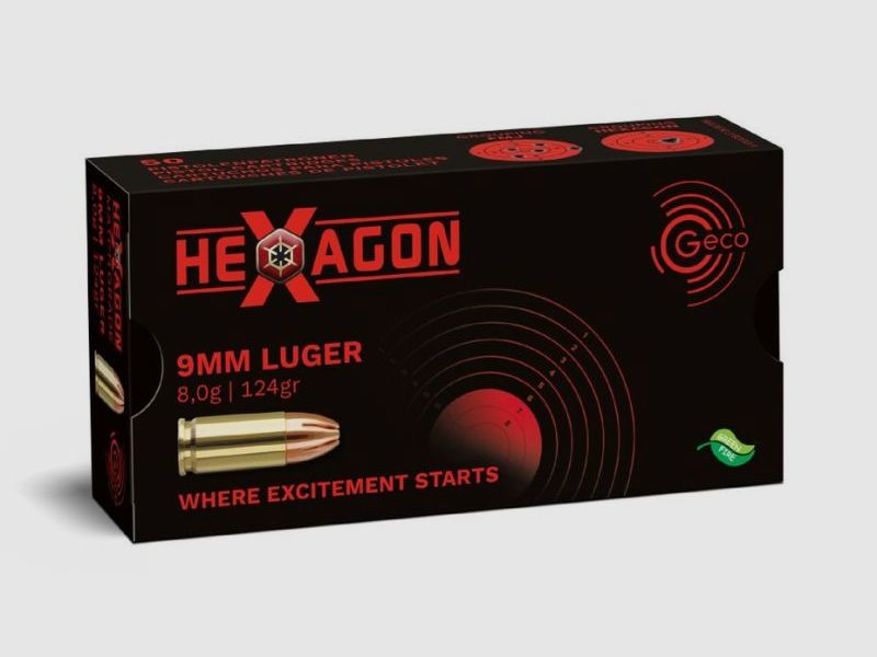GECO 9 mm Luger Hexagon 8,0g/124gr - 50 Patronen
