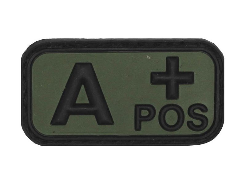 Klettabzeichen, schwarz/oliv, Blutgruppe "A POS", 3D