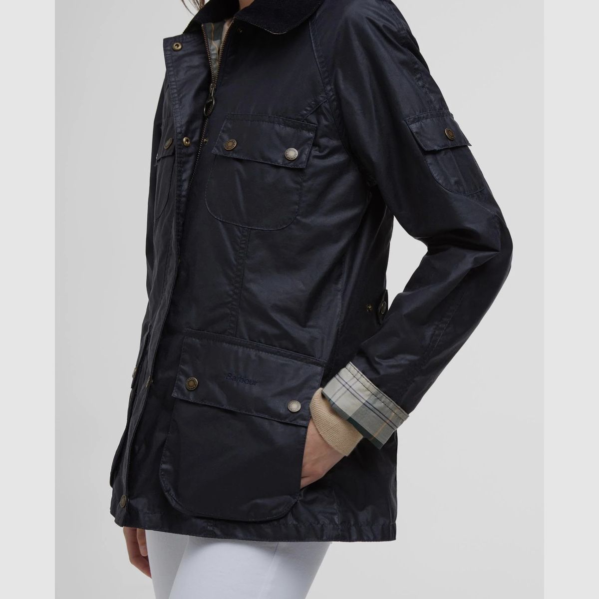 Chaqueta de cera BARBOUR Arlo Utility Royal Navy/Tartán Antiguo