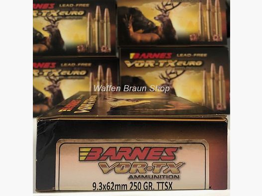 BARNES 31312 VOR-TX EURO CENTERFIRE RIFLE AMMO 9.3X62MM 250GR TTSX 20 pieces