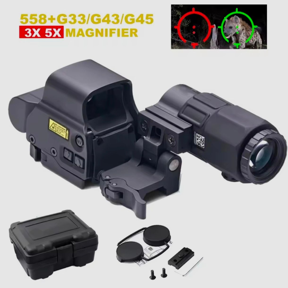 Red dot sight with foldable magnifying glass