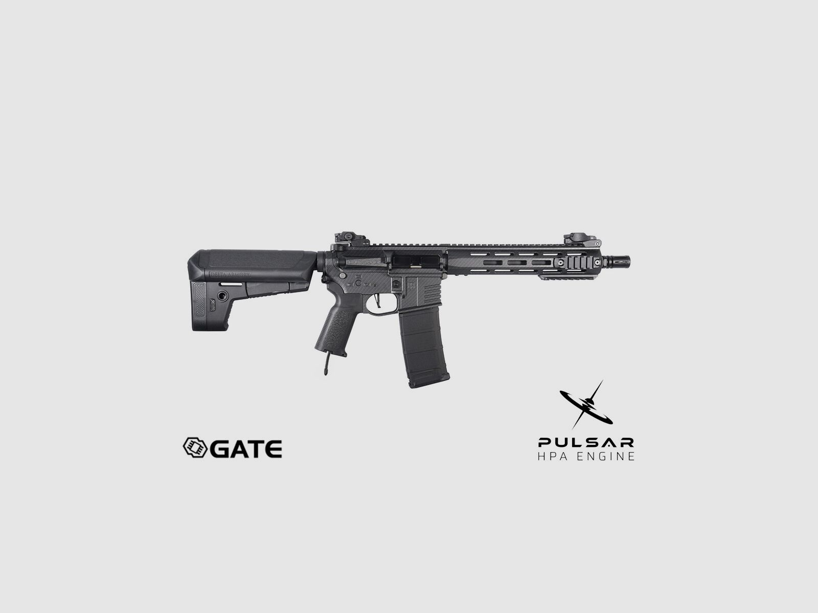 Delta Armory M4 AR15 M-LOK 10 Zoll CHARLIE GATE PULSAR HPA Airsoft Gewehr in Carbon