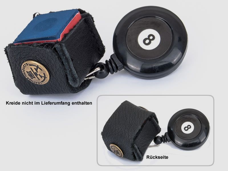 Billard Kreidehalter Nr. 8 mit Spule 30 cm ausziehbar Leder und Kunststoff GĂĽrtelclip