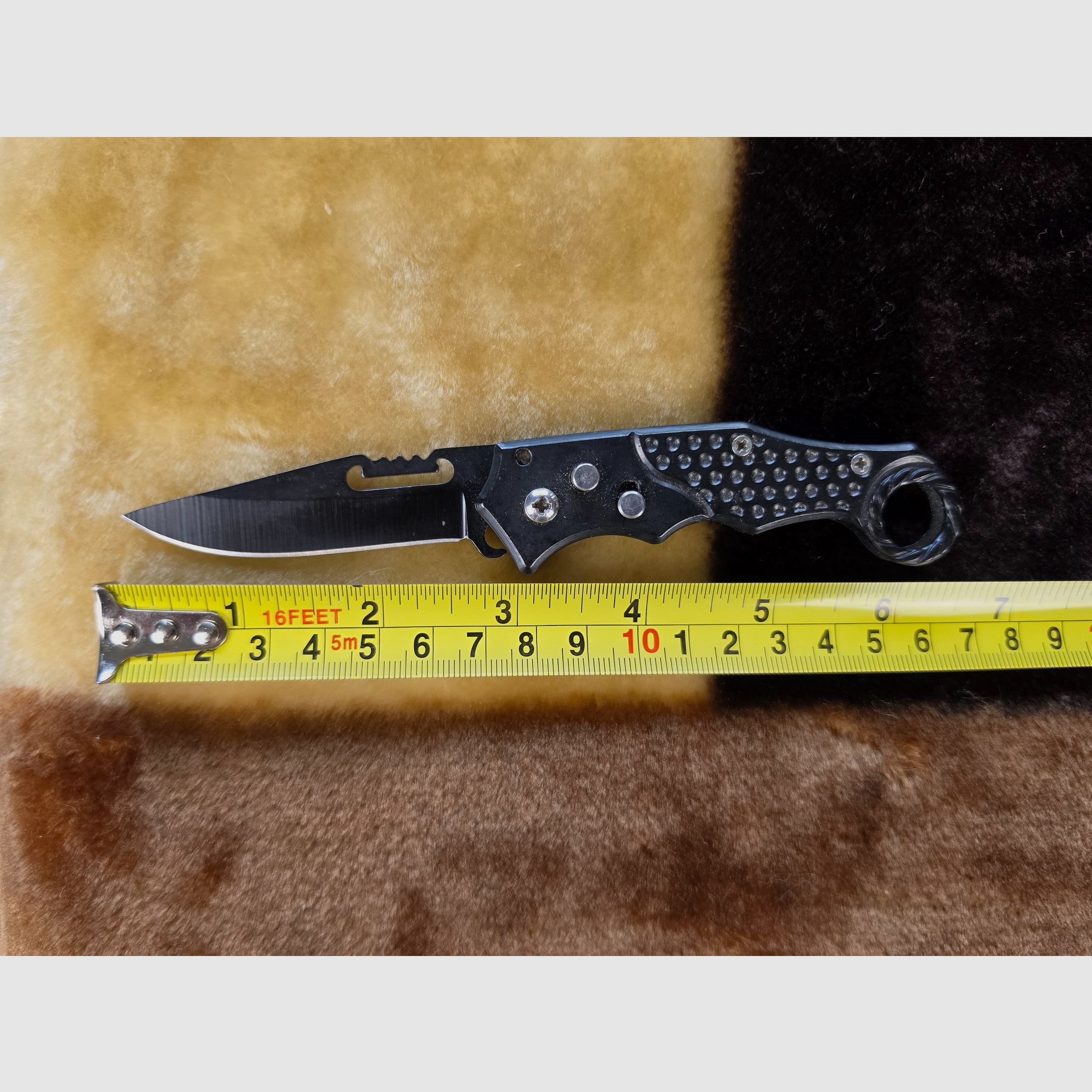 Tactical karambit one-hand folding knife (black) with finger ring & belt clip, image 1 of 5