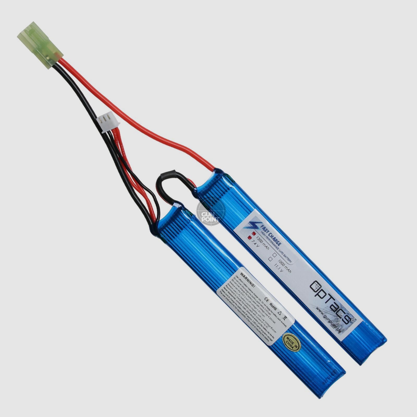 OpTacs LIPO 1300mAh 7.4V 25C 2 ways split Micro TAMIYA