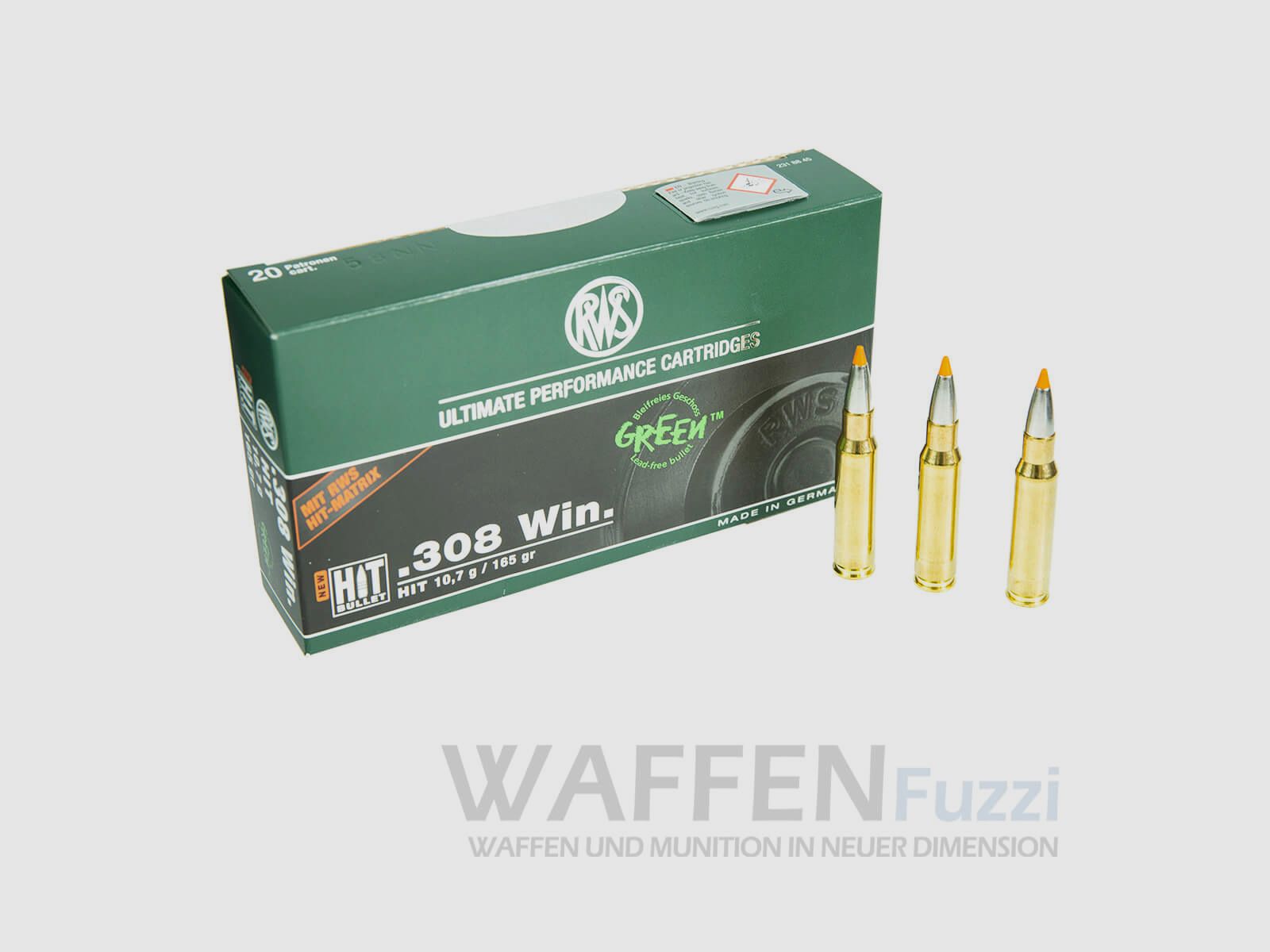 RWS Büchsenpatronen Kaliber .308 HIT BULLET GREEN 165grs