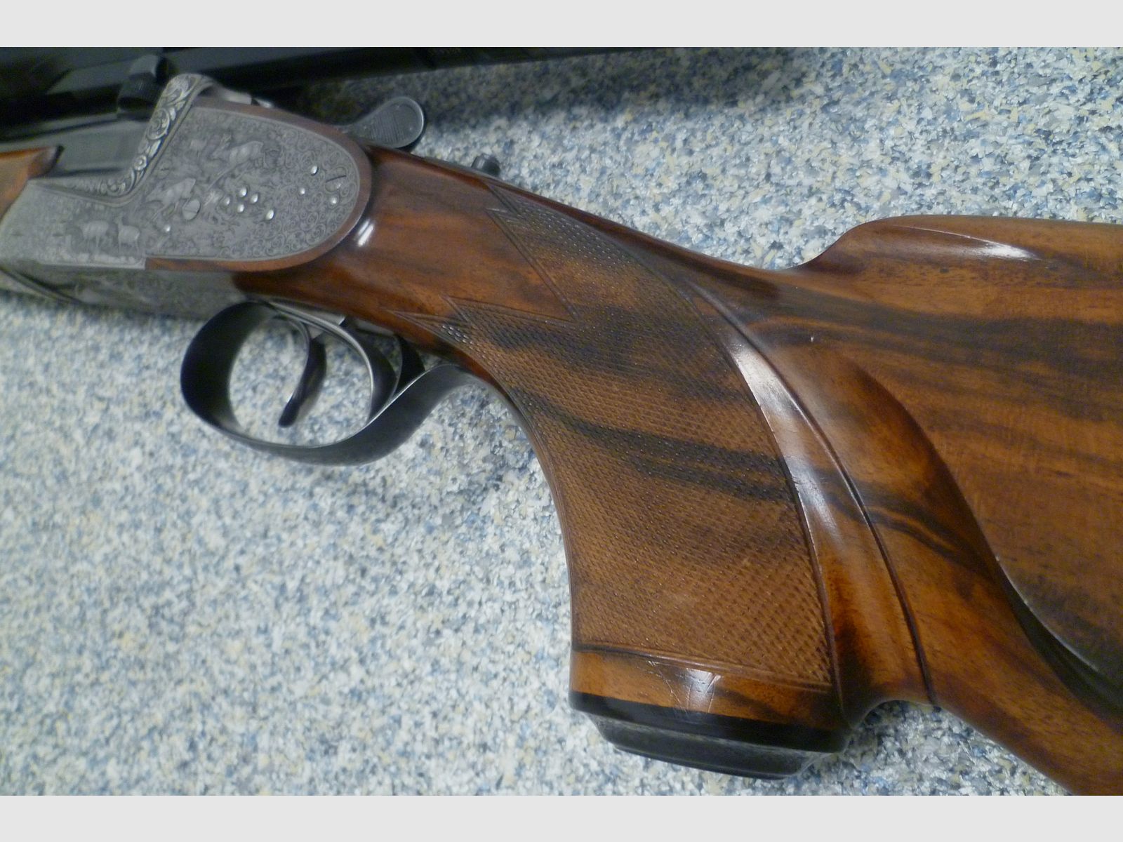 Seitenschloss - Bockdrilling Ludwig Borovnik Ferlach 16/70 & 7x65R & .22 Hornet