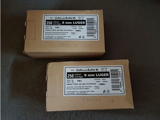 Sellier & Bellot 9mm Luger Munition 500 Patronen NEU