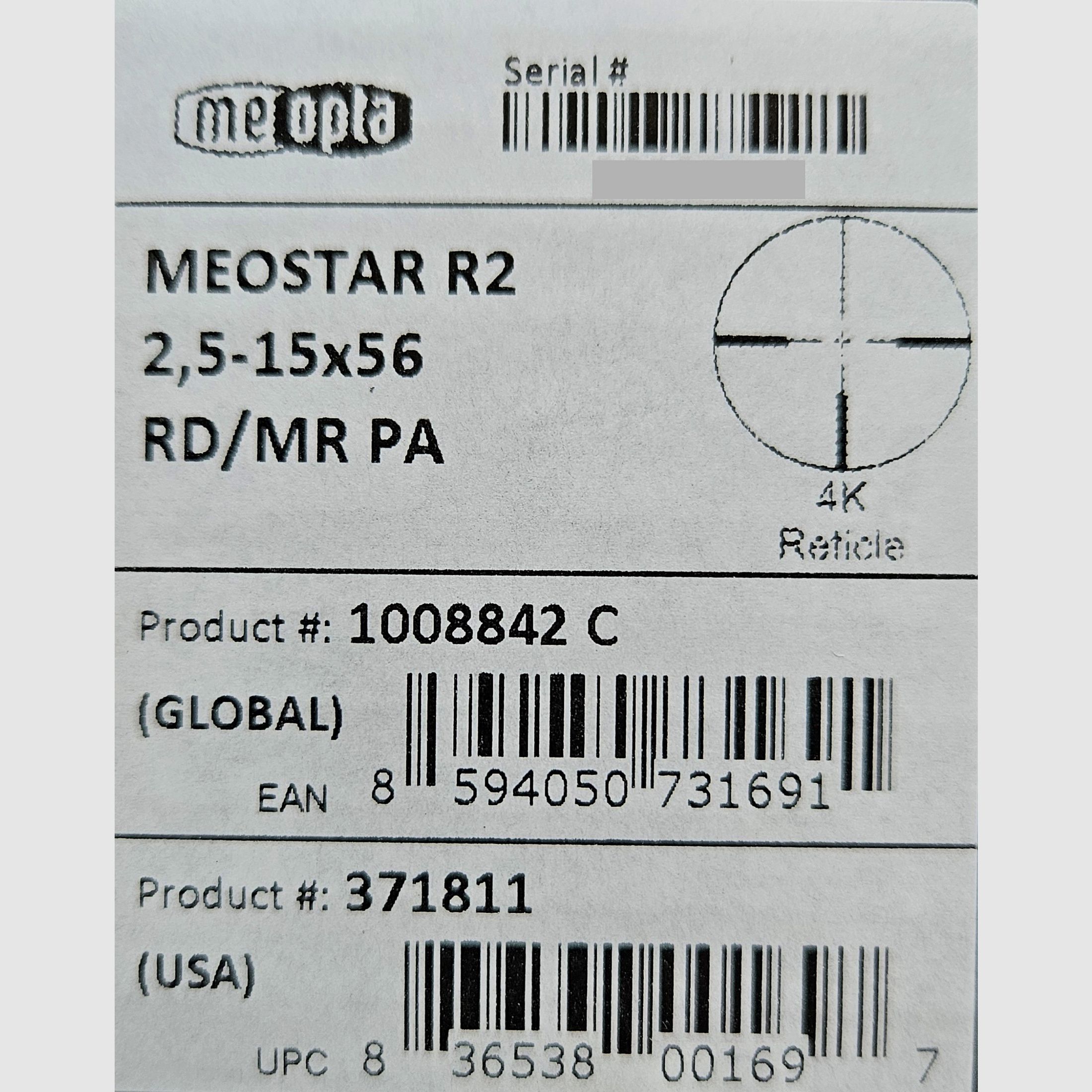 Meopta MeoStar R2 2.5-15x56 RD/MR PA reticle 4K with illuminated cross - New goods from specialist trade -
