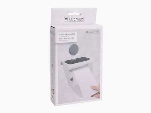 Toilettenpapierhalter mit Saugnapf und integrierter Ablage - Weiß