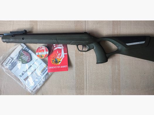 ⚠️ Uwaga kolekcjoner Diana 34 EMS Legion edycja specjalna 514 z 999 kolor OD GREEN, Tylko trzy diabolo strzelane próbnie, Wizualnie oraz funkcjonalnie w dobrym stanie, Kaliber 4,5mm, 3 rozpoczęte puszki diabolo