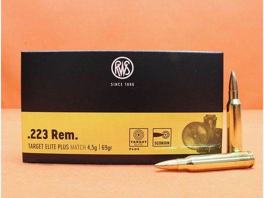 RWS Patrone .223Rem RWS 69grs HPBT (2411868) VE 20 Patronen (Target Elite Plus)/ 4,5g Hohlspitz-Match
