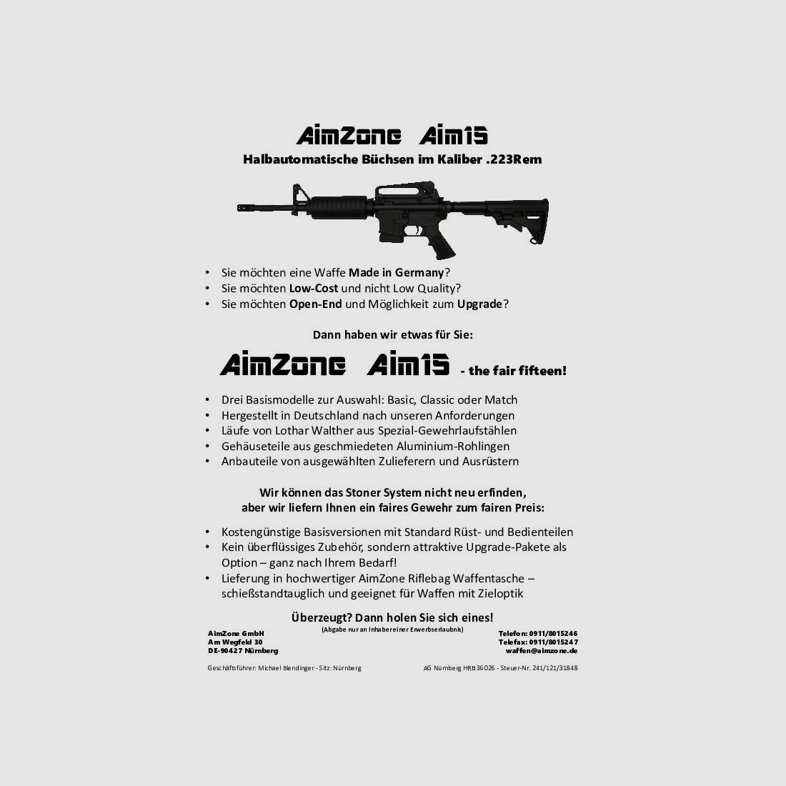AimZone Ha.Büchse .223Rem AimZone Aim15 Basic Sporter 16M System AR-15, 16,75" Lauf/ M-LOK Handschutz